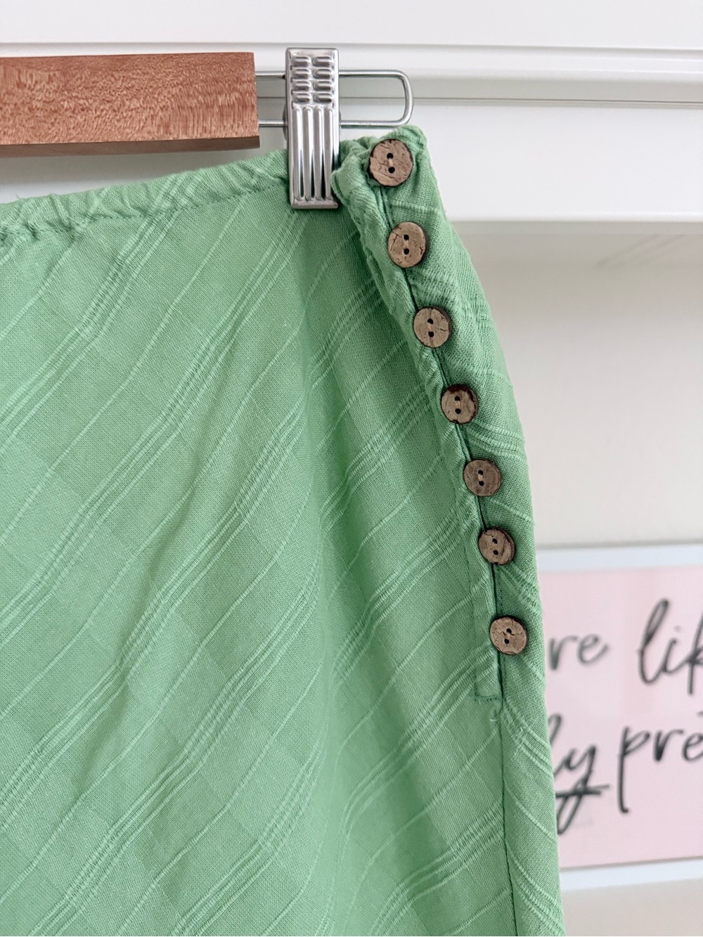 Free People Light Green Maxi Skirt with Side Button Detail - Picture 2 of 6